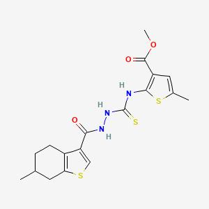 molecular formula C18H21N3O3S3 B6088385 methyl 5-methyl-2-[({2-[(6-methyl-4,5,6,7-tetrahydro-1-benzothien-3-yl)carbonyl]hydrazino}carbonothioyl)amino]-3-thiophenecarboxylate 
