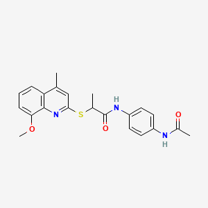 molecular formula C22H23N3O3S B6088517 N-[4-(acetylamino)phenyl]-2-[(8-methoxy-4-methyl-2-quinolinyl)thio]propanamide 