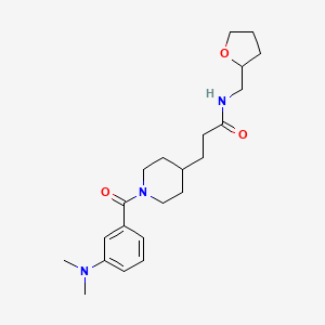 molecular formula C22H33N3O3 B6088547 3-{1-[3-(dimethylamino)benzoyl]-4-piperidinyl}-N-(tetrahydro-2-furanylmethyl)propanamide 