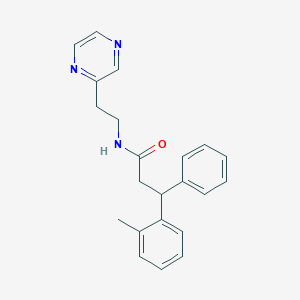 molecular formula C22H23N3O B6088589 3-(2-methylphenyl)-3-phenyl-N-[2-(2-pyrazinyl)ethyl]propanamide 