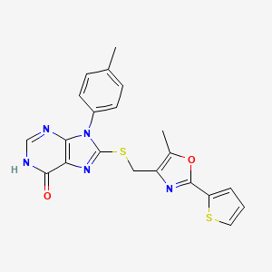 9-(4-methylphenyl)-8-({[5-methyl-2-(2-thienyl)-1,3-oxazol-4-yl]methyl}thio)-1,9-dihydro-6H-purin-6-one