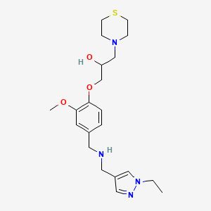 molecular formula C21H32N4O3S B6088636 1-[4-({[(1-ethyl-1H-pyrazol-4-yl)methyl]amino}methyl)-2-methoxyphenoxy]-3-(4-thiomorpholinyl)-2-propanol 