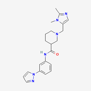 molecular formula C21H26N6O B6088767 1-[(1,2-dimethyl-1H-imidazol-5-yl)methyl]-N-[3-(1H-pyrazol-1-yl)phenyl]-3-piperidinecarboxamide 