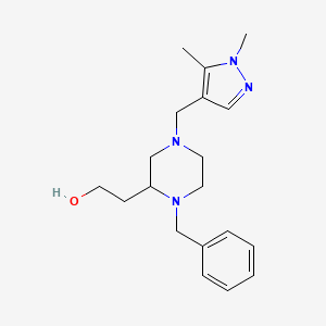 molecular formula C19H28N4O B6088914 2-{1-benzyl-4-[(1,5-dimethyl-1H-pyrazol-4-yl)methyl]-2-piperazinyl}ethanol 