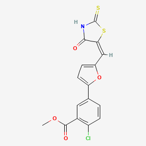 molecular formula C16H10ClNO4S2 B6089083 methyl 2-chloro-5-{5-[(4-oxo-2-thioxo-1,3-thiazolidin-5-ylidene)methyl]-2-furyl}benzoate 