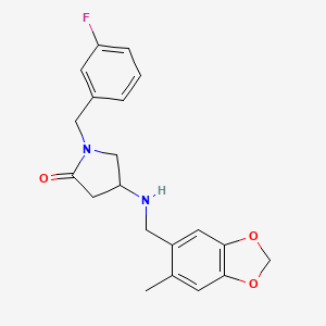 molecular formula C20H21FN2O3 B6089100 1-(3-fluorobenzyl)-4-{[(6-methyl-1,3-benzodioxol-5-yl)methyl]amino}-2-pyrrolidinone 