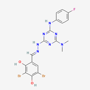 molecular formula C18H16Br2FN7O2 B6089168 3,5-dibromo-2,4-dihydroxybenzaldehyde {4-(dimethylamino)-6-[(4-fluorophenyl)amino]-1,3,5-triazin-2-yl}hydrazone 