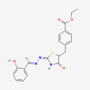 molecular formula C20H19N3O4S B6089223 ethyl 4-({2-[(2-hydroxybenzylidene)hydrazono]-4-oxo-1,3-thiazolidin-5-yl}methyl)benzoate 