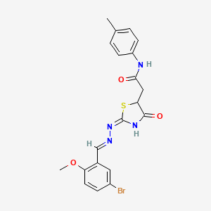 molecular formula C20H19BrN4O3S B6089289 2-{2-[(5-bromo-2-methoxybenzylidene)hydrazono]-4-oxo-1,3-thiazolidin-5-yl}-N-(4-methylphenyl)acetamide 