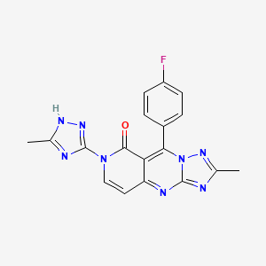 molecular formula C18H13FN8O B6089399 9-(4-fluorophenyl)-2-methyl-7-(3-methyl-1H-1,2,4-triazol-5-yl)pyrido[4,3-d][1,2,4]triazolo[1,5-a]pyrimidin-8(7H)-one 