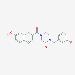 molecular formula C22H23FN2O4 B6089454 1-(3-fluorobenzyl)-4-[(6-methoxy-3,4-dihydro-2H-chromen-3-yl)carbonyl]-2-piperazinone 