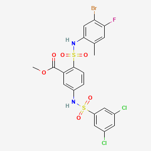 molecular formula C21H16BrCl2FN2O6S2 B608947 methyl 2-(N-(5-bromo-4-fluoro-2-methylphenyl)sulfamoyl)-5-(3,5-dichlorophenylsulfonamido)benzoate CAS No. 2275619-53-7