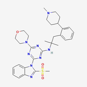 molecular formula C31H40N8O3S B608956 N-(2-Methyl-1-(2-(1-methylpiperidin-4-yl)phenyl)propan-2-yl)-4-(2-(methylsulfonyl)-1H-benzo[d]imidazol-1-yl)-6-morpholino-1,3,5-triazin-2-amine CAS No. 1595129-71-7