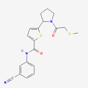 molecular formula C19H19N3O2S2 B6089592 N-(3-cyanophenyl)-5-{1-[(methylthio)acetyl]-2-pyrrolidinyl}-2-thiophenecarboxamide 