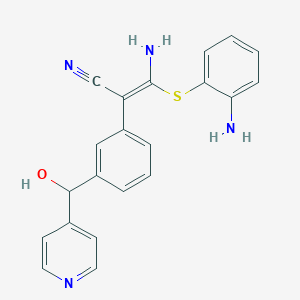 molecular formula C21H18N4OS B608965 (E)-3-amino-3-(2-aminophenyl)sulfanyl-2-[3-[hydroxy(pyridin-4-yl)methyl]phenyl]prop-2-enenitrile CAS No. 297744-42-4