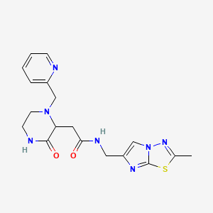 molecular formula C18H21N7O2S B6089727 N-[(2-methylimidazo[2,1-b][1,3,4]thiadiazol-6-yl)methyl]-2-[3-oxo-1-(2-pyridinylmethyl)-2-piperazinyl]acetamide 