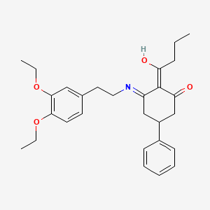 2-butyryl-3-{[2-(3,4-diethoxyphenyl)ethyl]amino}-5-phenylcyclohex-2-en-1-one