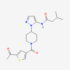 molecular formula C20H26N4O3S B6090041 N-(1-{1-[(5-acetyl-3-thienyl)carbonyl]-4-piperidinyl}-1H-pyrazol-5-yl)-3-methylbutanamide 