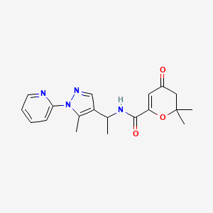 molecular formula C19H22N4O3 B6090099 2,2-dimethyl-N-{1-[5-methyl-1-(2-pyridinyl)-1H-pyrazol-4-yl]ethyl}-4-oxo-3,4-dihydro-2H-pyran-6-carboxamide 