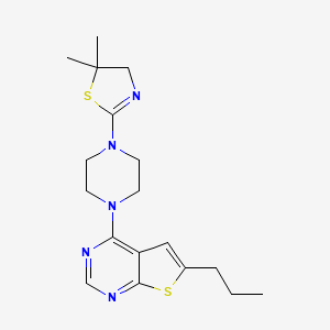 molecular formula C18H25N5S2 B609019 4-(4-(5,5-Dimethyl-4,5-dihydrothiazol-2-yl)piperazin-1-yl)-6-propylthieno[2,3-d]pyrimidine CAS No. 1271738-62-5