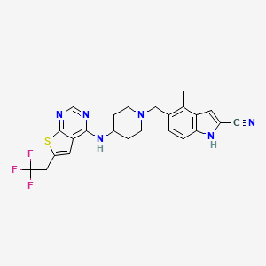 4-methyl-5-((4-((6-(2,2,2-trifluoroethyl)thieno[2,3-d]pyrimidin-4-yl)amino)piperidin-1-yl)methyl)-1H-indole-2-carbonitrile