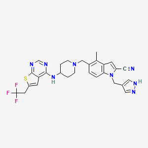 molecular formula C28H27F3N8S B609026 4-甲基-1-(1h-吡唑-4-基甲基)-5-[(4-{[6-(2,2,2-三氟乙基)噻吩并[2,3-D]嘧啶-4-基]氨基}哌啶-1-基)甲基]-1h-吲哚-2-腈 CAS No. 1857417-13-0