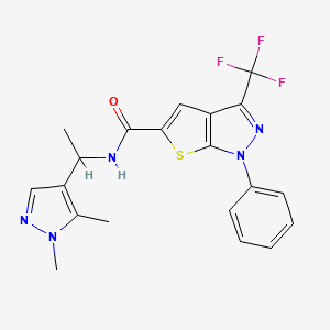 molecular formula C20H18F3N5OS B6090324 N-[1-(1,5-dimethyl-1H-pyrazol-4-yl)ethyl]-1-phenyl-3-(trifluoromethyl)-1H-thieno[2,3-c]pyrazole-5-carboxamide 