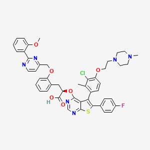 molecular formula C47H44ClFN6O6S B609037 (2~{R})-2-[5-[3-chloranyl-2-methyl-4-[2-(4-methylpiperazin-1-yl)ethoxy]phenyl]-6-(4-fluorophenyl)thieno[2,3-d]pyrimidin-4-yl]oxy-3-[2-[[2-(2-methoxyphenyl)pyrimidin-4-yl]methoxy]phenyl]propanoic acid CAS No. 1799631-75-6