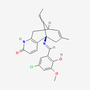 molecular formula C23H23ClN2O3 B609040 (1R,9R)-1-[(5-chloro-2-hydroxy-3-methoxyphenyl)methylideneamino]-13-ethylidene-11-methyl-6-azatricyclo[7.3.1.02,7]trideca-2(7),3,10-trien-5-one CAS No. 180694-97-7