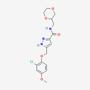 molecular formula C17H20ClN3O5 B6090447 5-[(2-chloro-4-methoxyphenoxy)methyl]-N-(1,4-dioxan-2-ylmethyl)-1H-pyrazole-3-carboxamide 