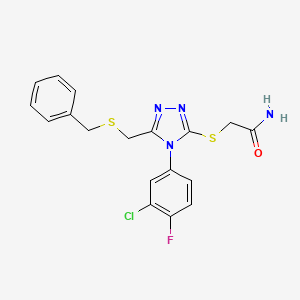 molecular formula C18H16ClFN4OS2 B6090460 2-{[5-[(benzylthio)methyl]-4-(3-chloro-4-fluorophenyl)-4H-1,2,4-triazol-3-yl]thio}acetamide 