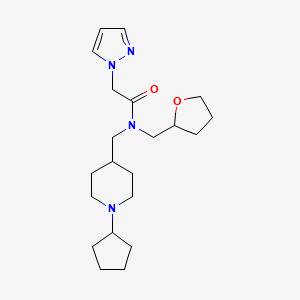 molecular formula C21H34N4O2 B6090463 N-[(1-cyclopentyl-4-piperidinyl)methyl]-2-(1H-pyrazol-1-yl)-N-(tetrahydro-2-furanylmethyl)acetamide 