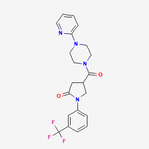 molecular formula C21H21F3N4O2 B6090492 4-{[4-(2-pyridinyl)-1-piperazinyl]carbonyl}-1-[3-(trifluoromethyl)phenyl]-2-pyrrolidinone 