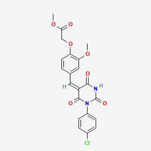 molecular formula C21H17ClN2O7 B6090508 methyl (4-{[1-(4-chlorophenyl)-2,4,6-trioxotetrahydro-5(2H)-pyrimidinylidene]methyl}-2-methoxyphenoxy)acetate 