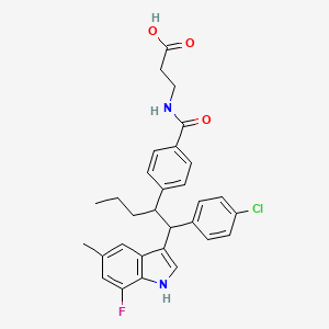 molecular formula C30H30ClFN2O3 B609086 3-[[4-[1-(4-chlorophenyl)-1-(7-fluoro-5-methyl-1H-indol-3-yl)pentan-2-yl]benzoyl]amino]propanoic acid CAS No. 1019112-29-8