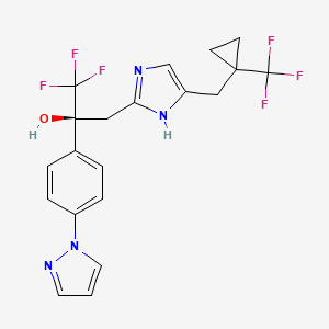 molecular formula C20H18F6N4O B609095 (2S)-1,1,1-trifluoro-2-(4-pyrazol-1-ylphenyl)-3-[5-[[1-(trifluoromethyl)cyclopropyl]methyl]-1H-imidazol-2-yl]propan-2-ol CAS No. 1022152-70-0