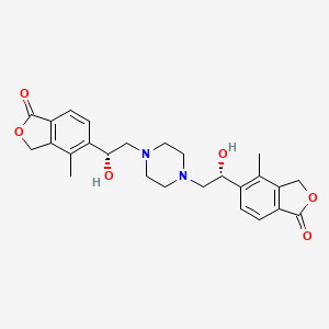 molecular formula C26H30N2O6 B609099 5,5'-((1R,1'R)-Piperazine-1,4-diylbis(1-hydroxyethane-2,1-diyl))bis(4-methylisobenzofuran-1(3H)-one) CAS No. 1255204-84-2