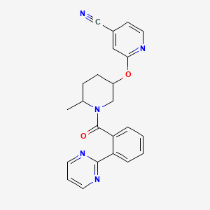 molecular formula C23H21N5O2 B609104 2-[6-Methyl-1-(2-pyrimidin-2-ylbenzoyl)piperidin-3-yl]oxypyridine-4-carbonitrile CAS No. 1431472-56-8