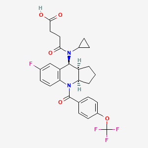 molecular formula C27H26F4N2O5 B609105 4-[[(3aR,9S,9aS)-7-fluoro-4-[4-(trifluoromethoxy)benzoyl]-1,2,3,3a,9,9a-hexahydrocyclopenta[b]quinolin-9-yl]-cyclopropylamino]-4-oxobutanoic acid CAS No. 1416581-40-2