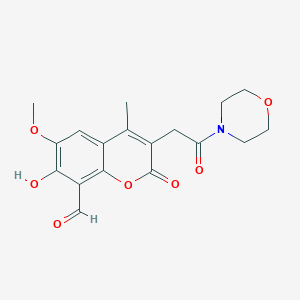 molecular formula C18H19NO7 B609116 7-hydroxy-6-methoxy-4-methyl-3-(2-morpholino-2-oxoethyl)-2-oxo-2H-chromene-8-carbaldehyde CAS No. 1338934-59-0
