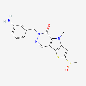 molecular formula C17H16N4O2S2 B609134 6-[(3-氨基苯基)甲基]-4,6-二氢-4-甲基-2-(甲亚磺酰基)-5h-噻吩并[2',3':4,5]吡咯并[2,3-d]嘧啶-5-酮 CAS No. 1221186-53-3