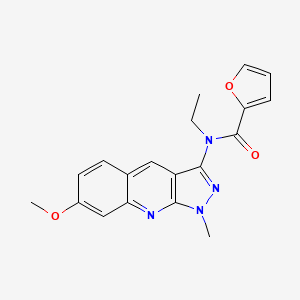 molecular formula C19H18N4O3 B609153 N-ethyl-N-(7-methoxy-1-methylpyrazolo[3,4-b]quinolin-3-yl)furan-2-carboxamide CAS No. 1069858-99-6
