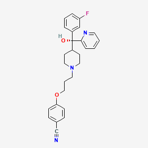 molecular formula C27H28FN3O2 B609167 4-[3-[4-[(R)-(3-fluorophenyl)-hydroxy-pyridin-2-ylmethyl]piperidin-1-yl]propoxy]benzonitrile CAS No. 1560968-49-1