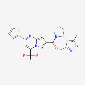 molecular formula C21H18F3N5O2S B6091683 2-{[2-(3,5-dimethyl-4-isoxazolyl)-1-pyrrolidinyl]carbonyl}-5-(2-thienyl)-7-(trifluoromethyl)pyrazolo[1,5-a]pyrimidine 