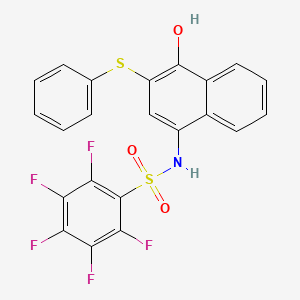 molecular formula C22H12F5NO3S2 B609187 2,3,4,5,6-pentafluoro-N-(4-hydroxy-3-phenylsulfanylnaphthalen-1-yl)benzenesulfonamide CAS No. 1809581-87-0