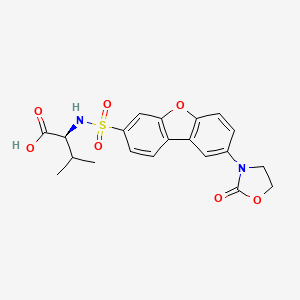 molecular formula C20H20N2O7S B609193 L-Valine, N-((8-(2-oxo-3-oxazolidinyl)-3-dibenzofuranyl)sulfonyl)- CAS No. 1025717-75-2