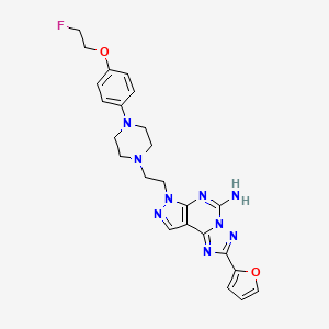 molecular formula C24H26FN9O2 B609200 7H-Pyrazolo(4,3-E)(1,2,4)triazolo(1,5-C)pyrimidin-5-amine, 7-(2-(4-(4-(2-fluoroethoxy)phenyl)-1-piperazinyl)ethyl)-2-(2-furanyl)- CAS No. 1974301-94-4
