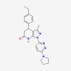 molecular formula C23H26N6O B6093010 4-(4-ethylphenyl)-3-methyl-1-[6-(1-pyrrolidinyl)-3-pyridazinyl]-1,4,5,7-tetrahydro-6H-pyrazolo[3,4-b]pyridin-6-one 