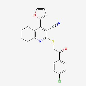 molecular formula C22H17ClN2O2S B6093198 2-{[2-(4-chlorophenyl)-2-oxoethyl]thio}-4-(2-furyl)-5,6,7,8-tetrahydro-3-quinolinecarbonitrile 