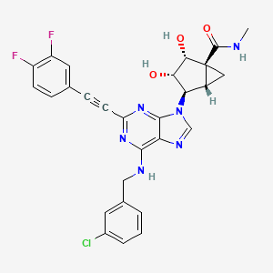 molecular formula C28H23ClF2N6O3 B609326 (1S,2R,3S,4R,5S)-4-(6-{[(3-氯苯基)甲基]氨基}-2-[2-(3,4-二氟苯基)乙炔基]-9H-嘌呤-9-基)-2,3-二羟基-N-甲基双环[3.1.0]己烷-1-甲酰胺 CAS No. 1377273-00-1
